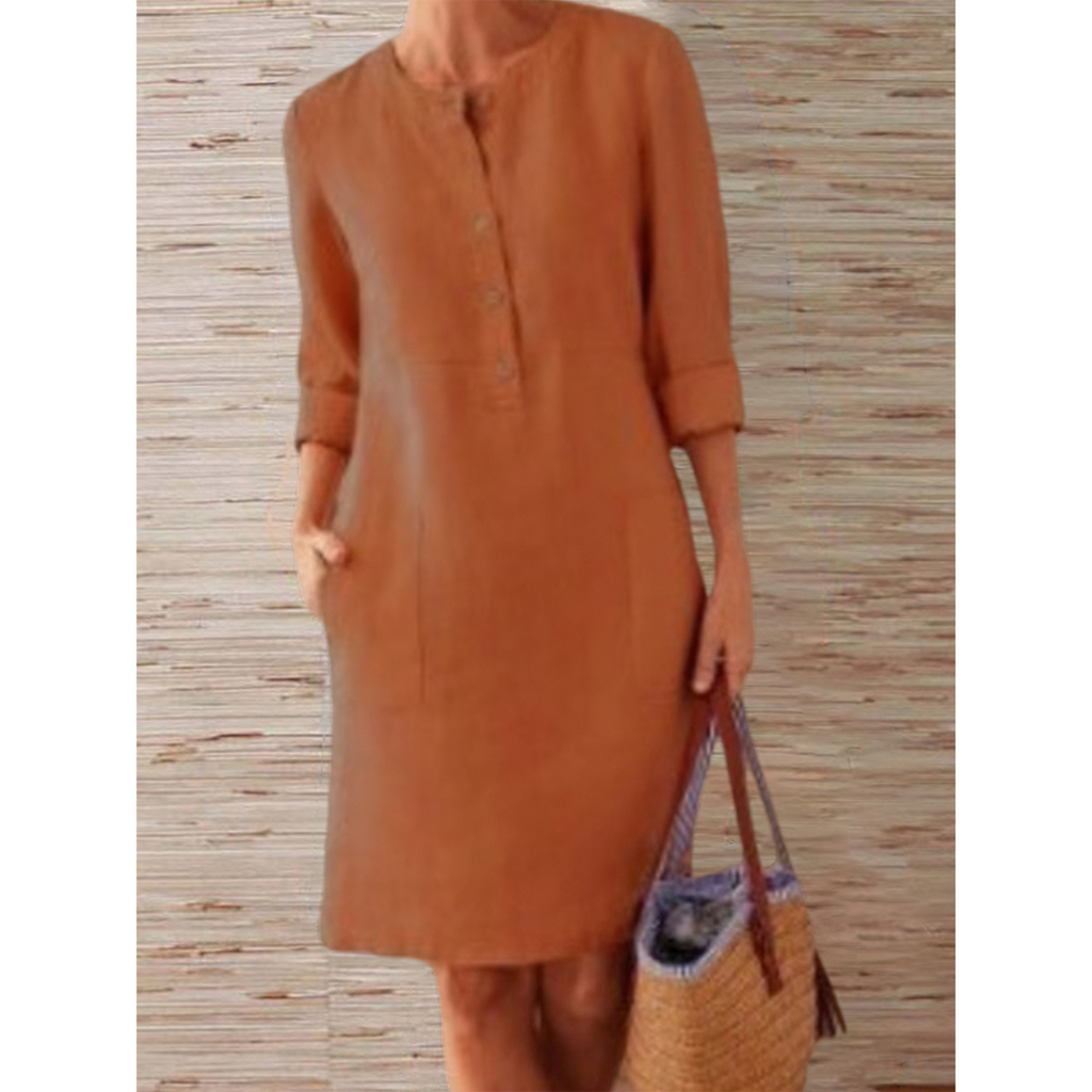 GR | new solid color dress made of cotton and linen