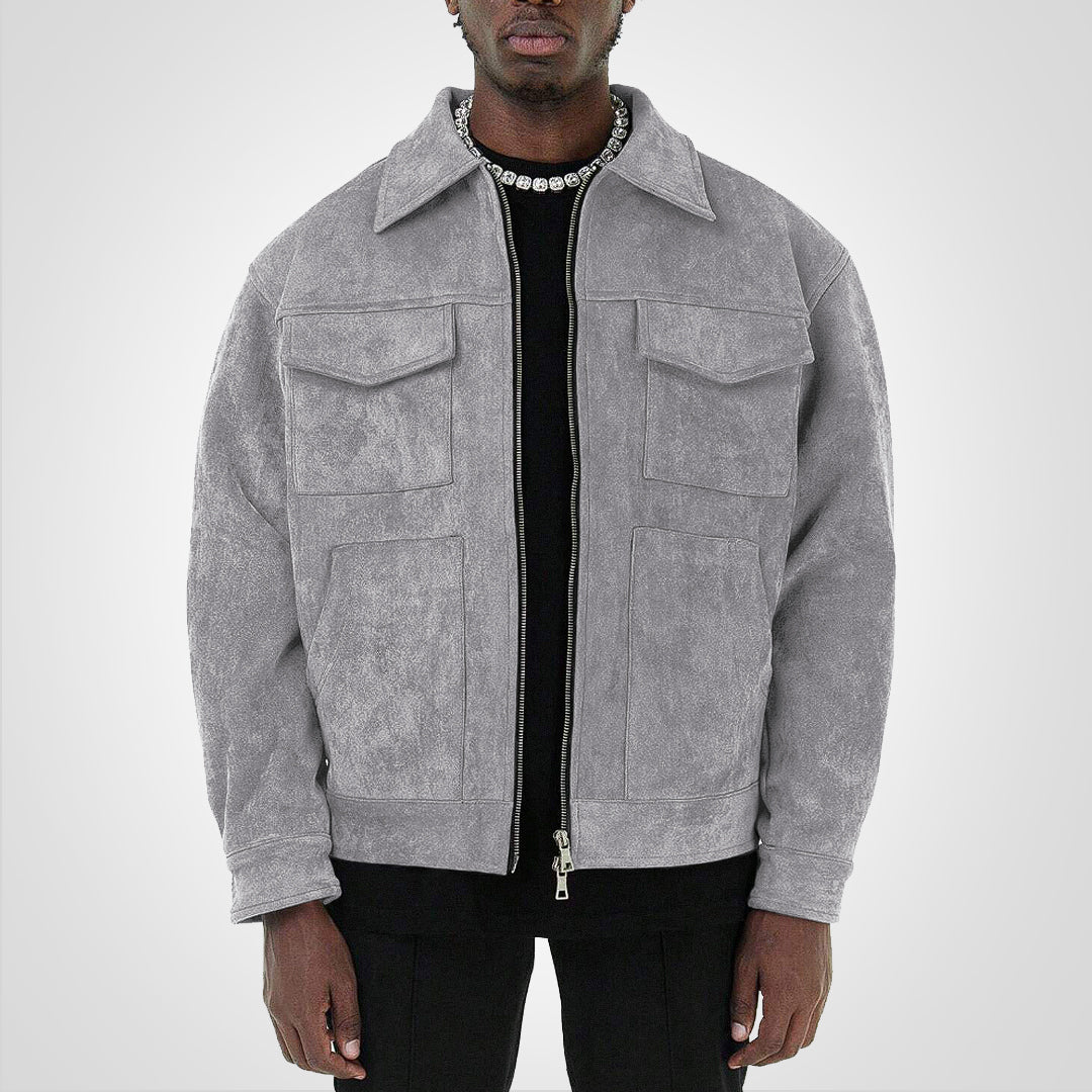 GR | Short suede jacket with zipper: style & comfort