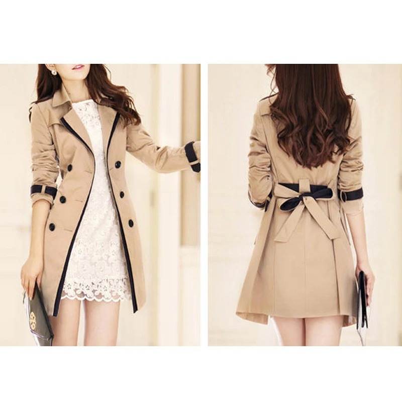 GR | Elegant women's double-breasted trench coat, tailored, mid-length