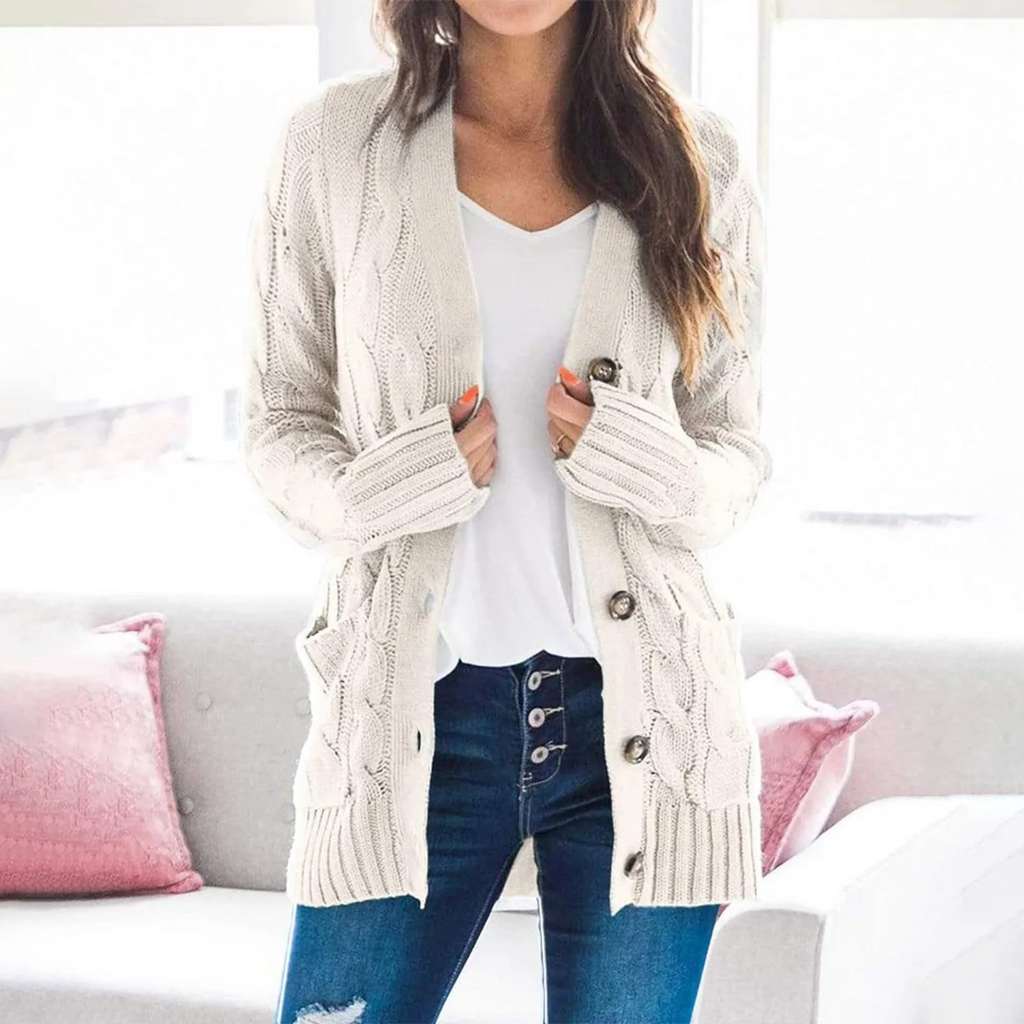 GR | Stylische Lange Strickjacke Für Damen Mit Knopfleiste
