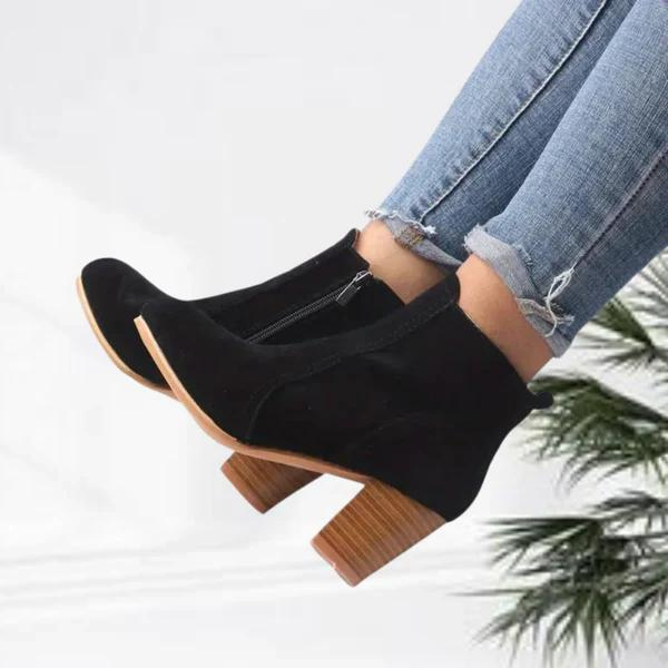 GR | Women's Casual Suede Ankle Boots, Low Block Heel, Side Zipper