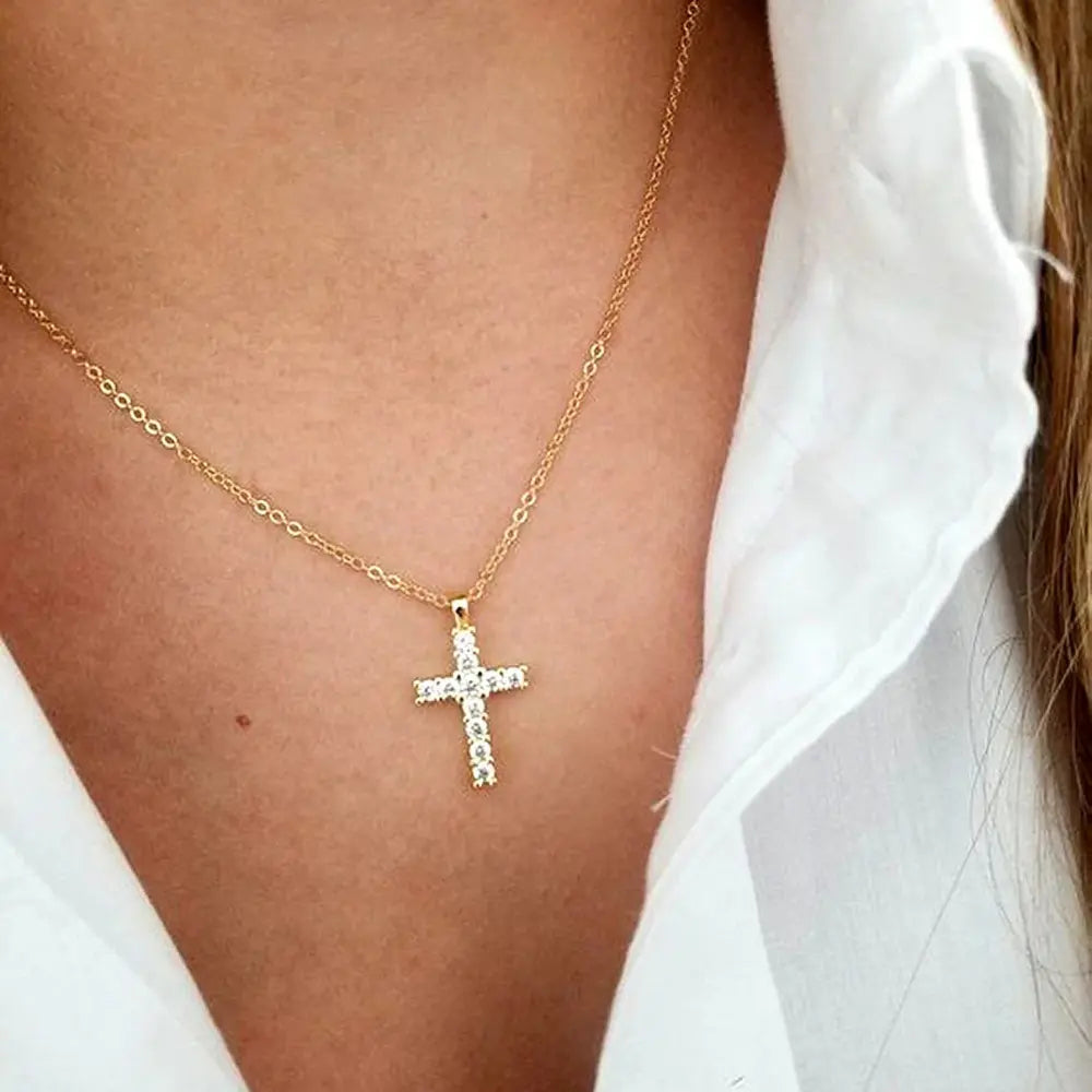 GR | Embossed Cross Necklace Pendant Jewelry for Women