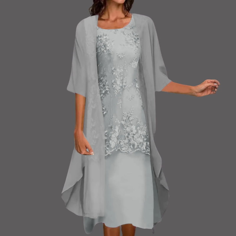 GR | Damen Stilvolles Kleid mit Cardigan Midi