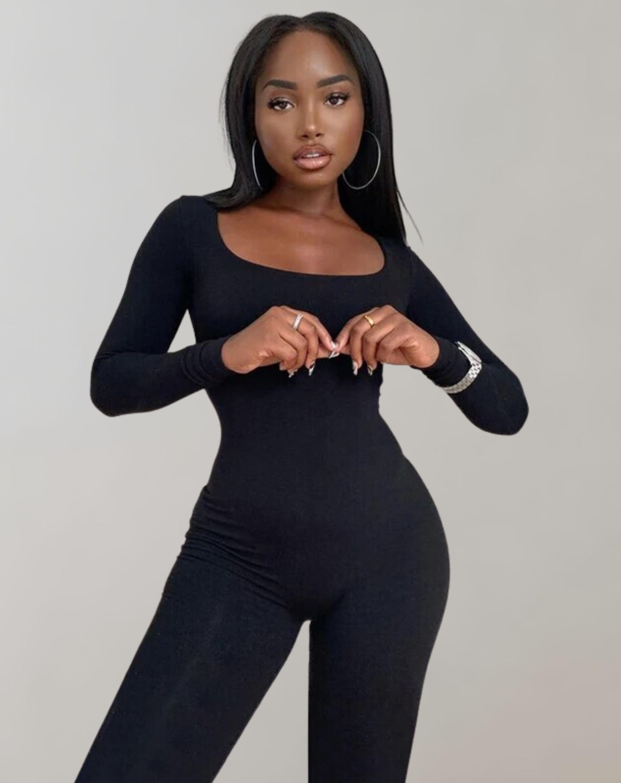 GR - Long-sleeved slit jumpsuit