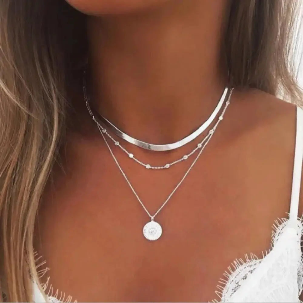 GR | Zircon Heart Charm Layered Pendant Necklace