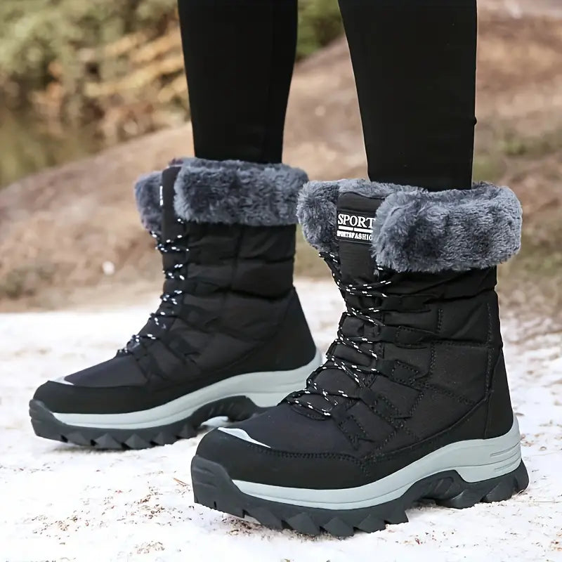 GR | Women's winter boots - warm, non-slip black snow boots