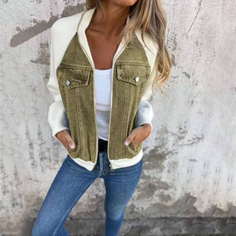 in a denim look with pocket details and a comfortable fit