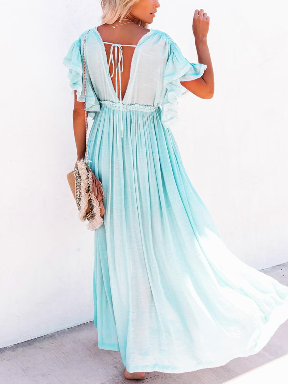 GR | Stylish maxi dress with flutter sleeves for women