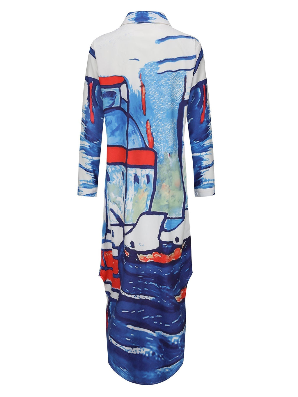 GR | Langarm Kleid mit Gesichtsmuster in Blau und Weiß