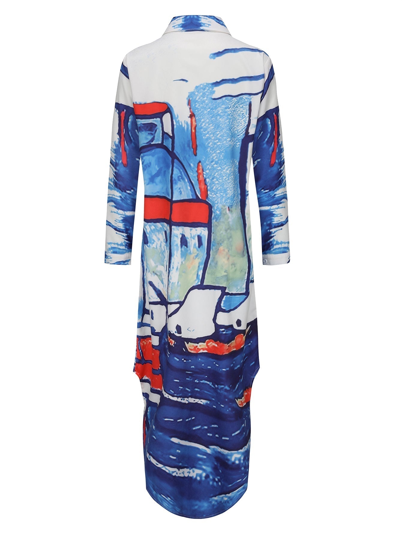 GR | Langarm Kleid mit Gesichtsmuster in Blau und Weiß