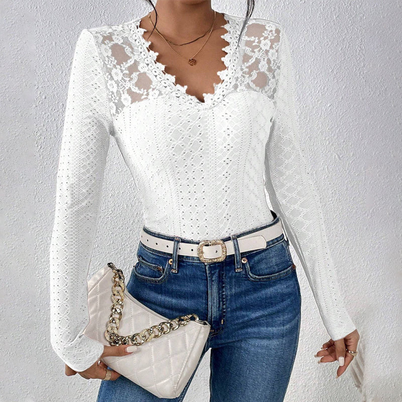 GR | Long-sleeved top, V-neck, Spetspanel