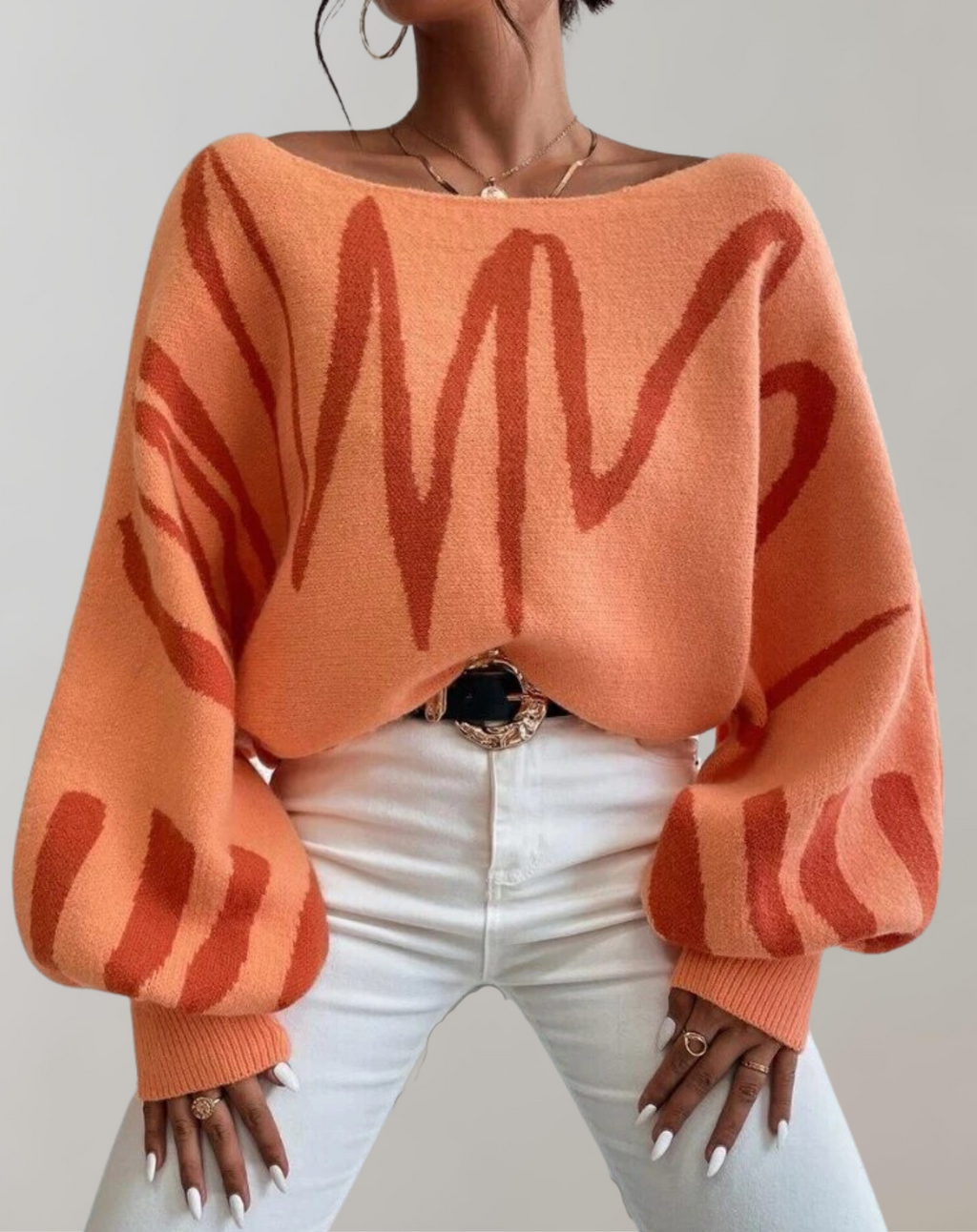 GR - Print Lantern Sleeve Off-Shoulder