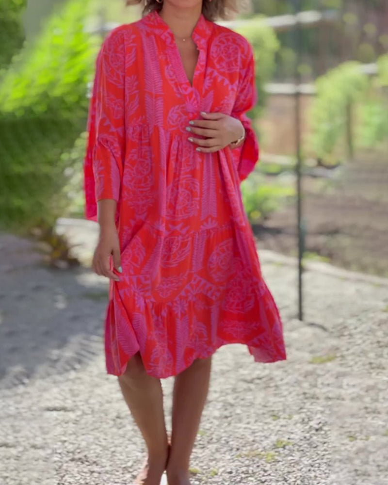 GR | Dress with 3/4 sleeves and geometric boho print