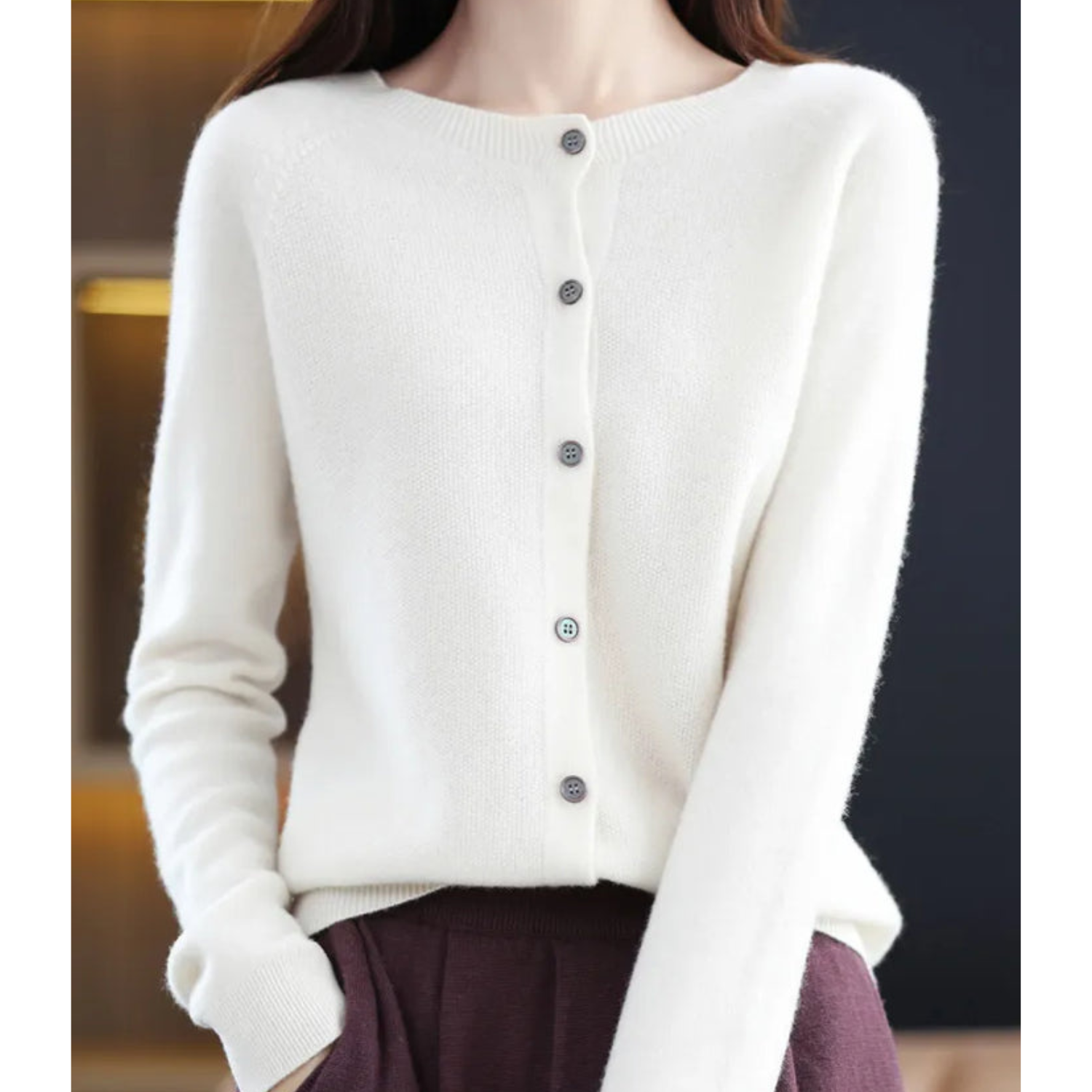 Women's Large Round Neck Cardigan Sweater