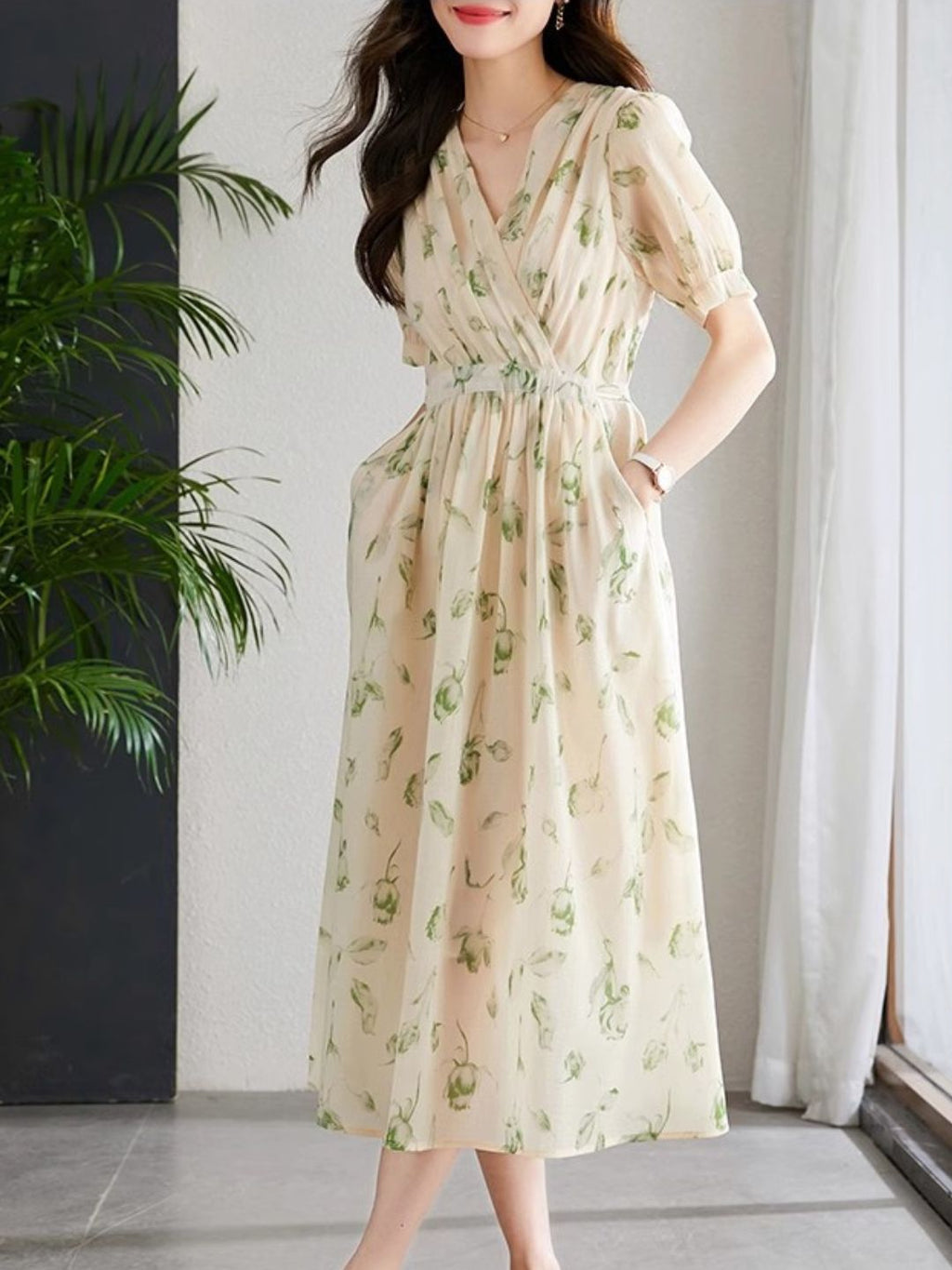 GR | Temperament Kurzarm Chiffonkleid