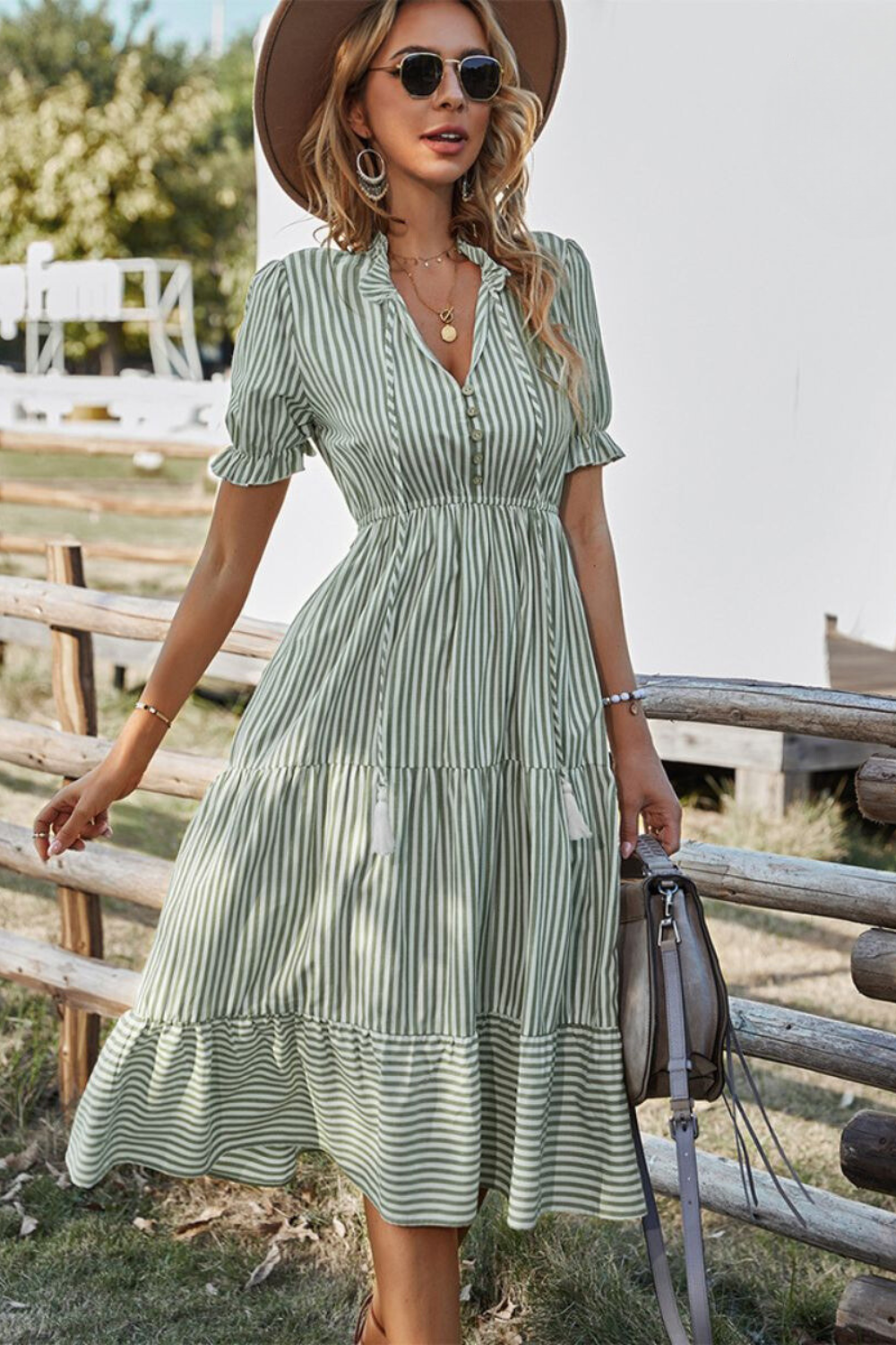 GR | Gestreiftes Midikleid Mit Quasten Für Damen