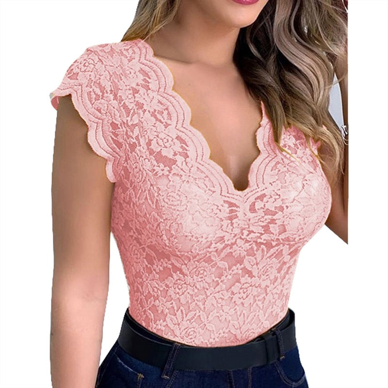 GR | Sexy Women's Top Elegant Lace Top Refined Details