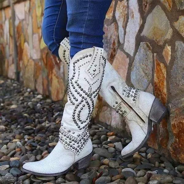 Lilybell - High boots with metallic studs and a cut-off heel