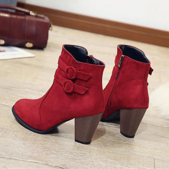 GR | Women's suede ankle boots with double-stitch closure, high block heel, zipper