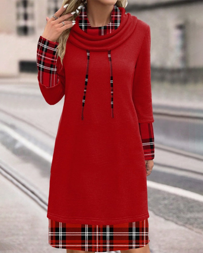 GR | Klassischer Look Karierte Langarmkleid