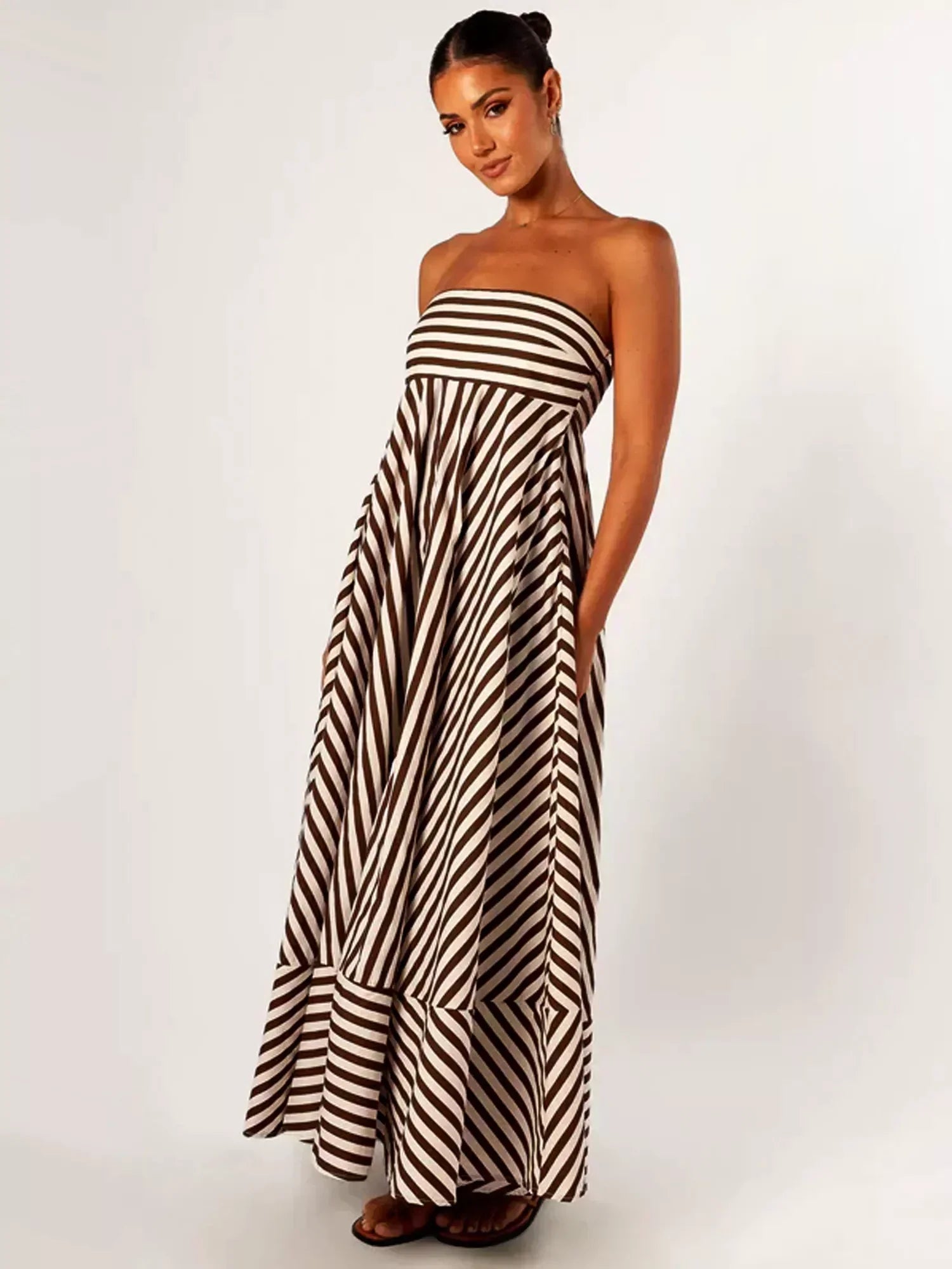 GR | Strapless Striped Maxi Dress for Women