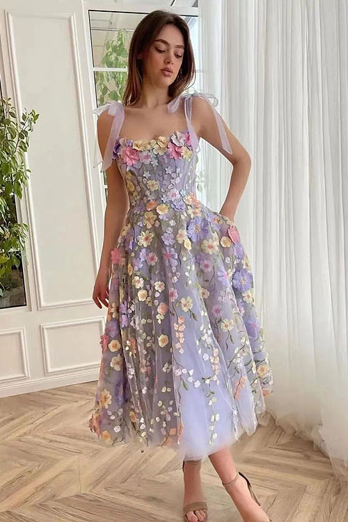 GR | Proof Of Perfection 3D Blume Bestickt Bindeband Mini Kleid