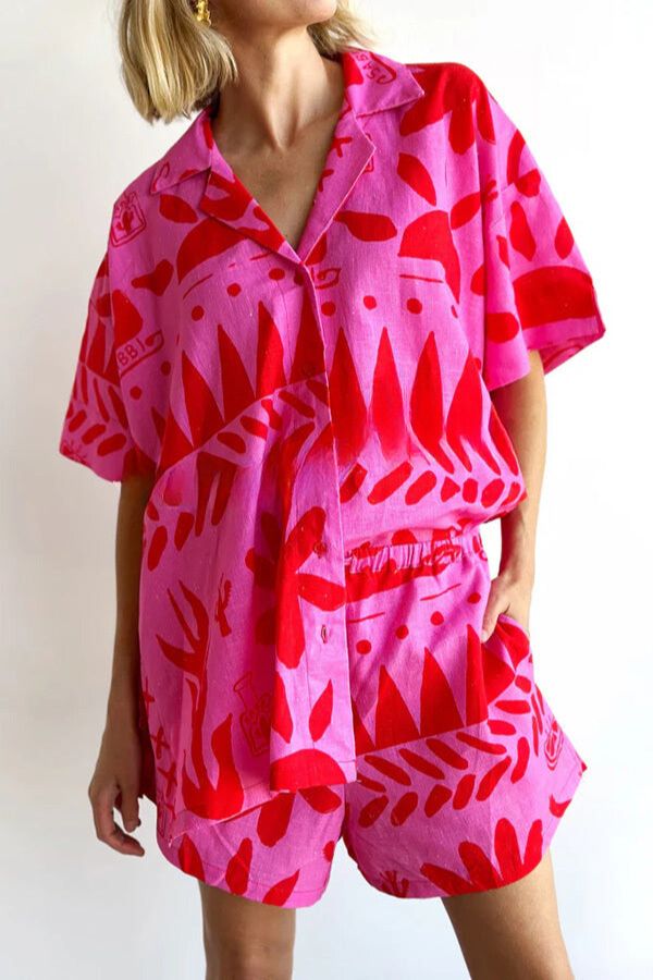GR | Altos Unique Printed Pocket Shirt and Set with Elastic Waist Shorts