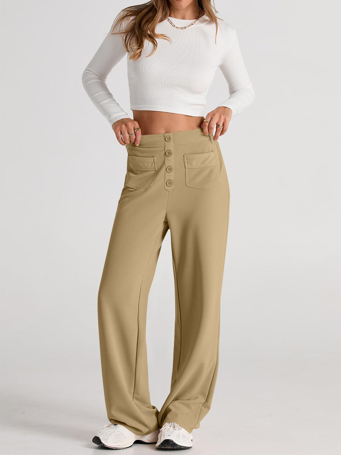GR | Wide-waisted trousers with pockets, elegant and comfortable