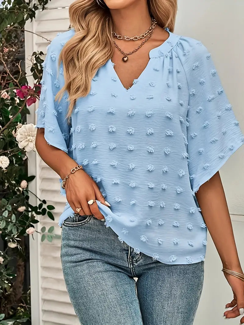 GR | Elegant and stylish V-neck top with Swiss polka dots
