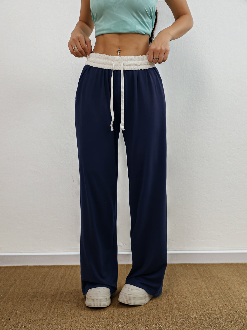 GR | Hohe Stretch Farbkombination Trainingshose Mit Taschen