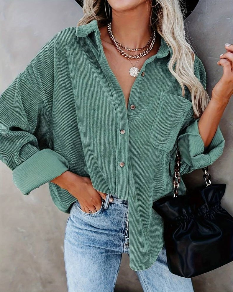 GR - Women's oversized corduroy shirt for casual chic