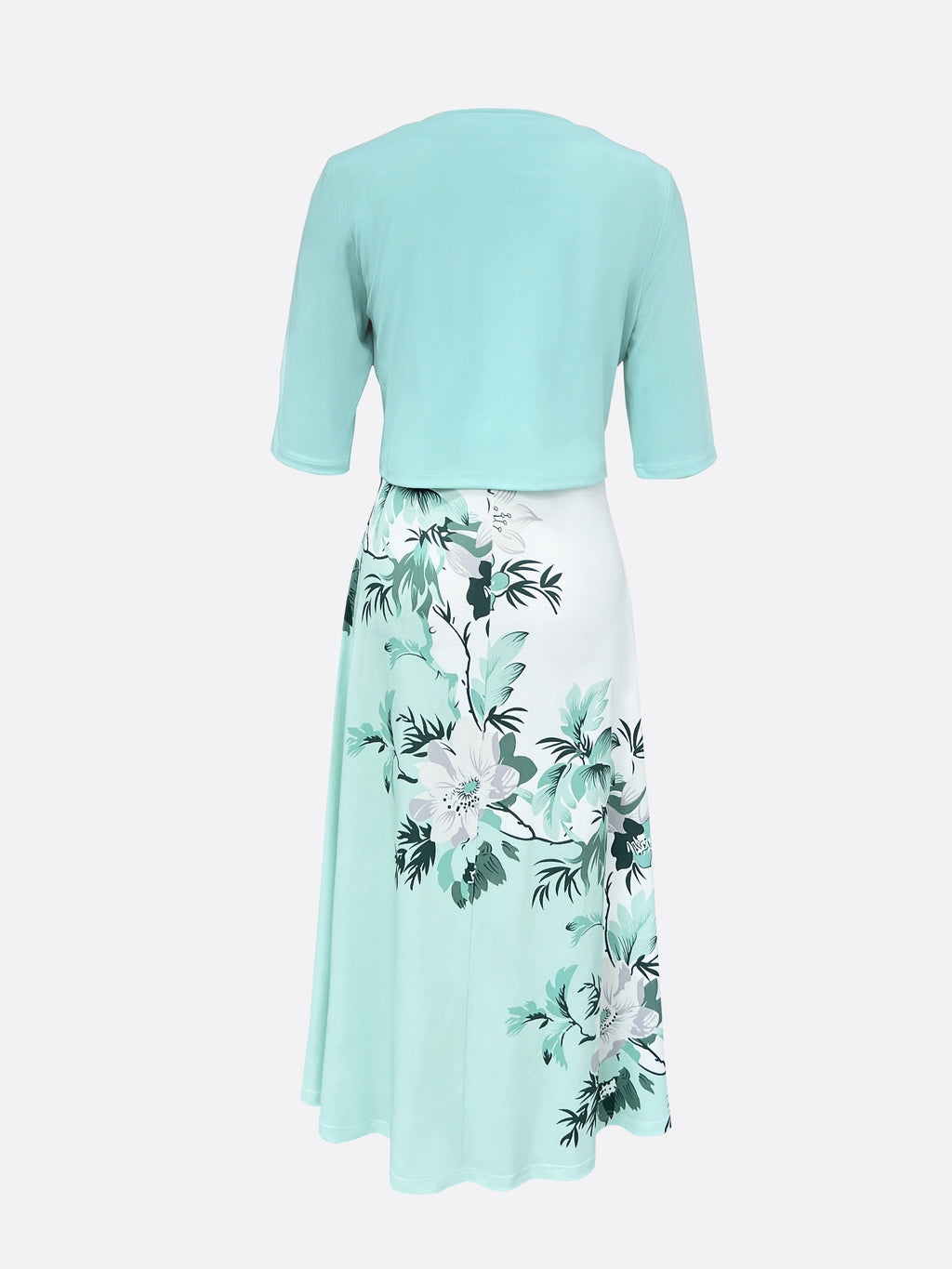 GR Dress | Elegant turquoise long blazer/dress set with floral pattern