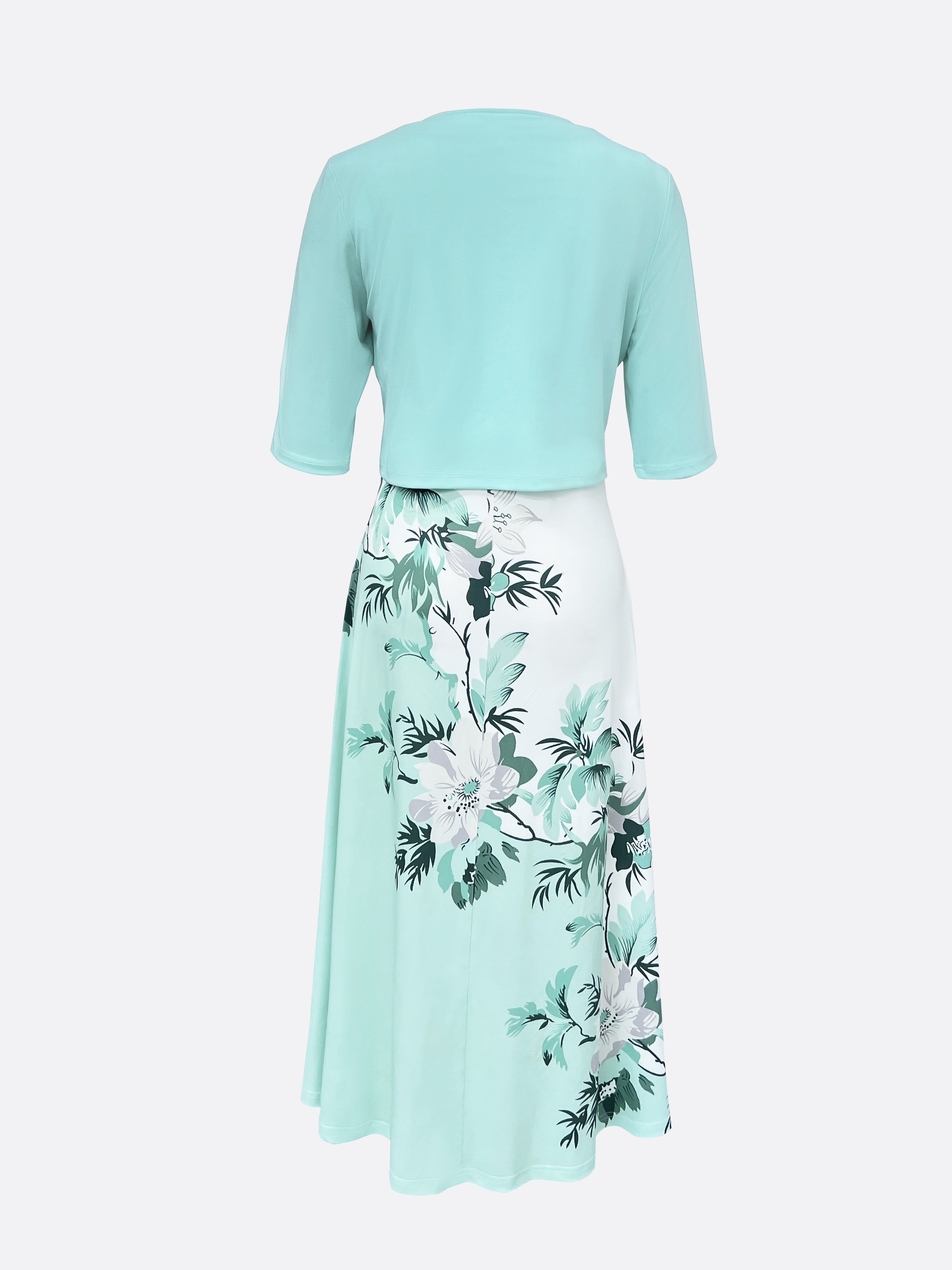 GR Dress | Elegant turquoise long blazer/dress set with floral pattern
