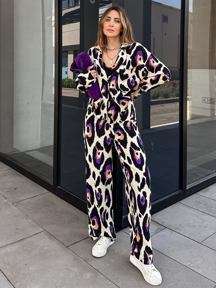 GR leisure suit with short long sleeves and high waist, wide trousers