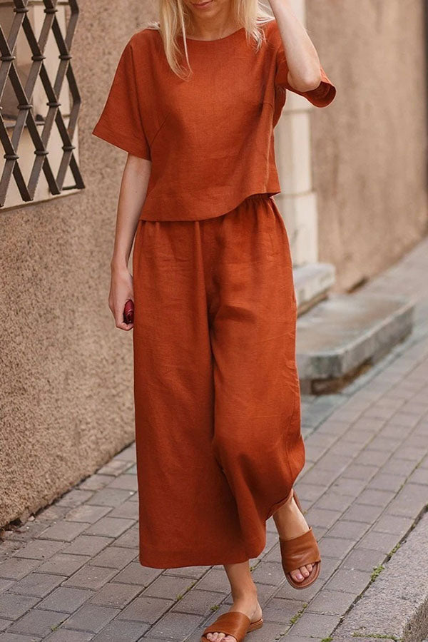 GR | Linen Casual Loose Solid Color Suit Two Piece
