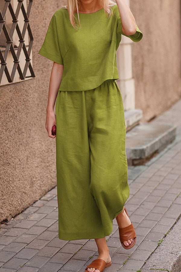 GR | Linen Casual Loose Solid Color Suit Two Piece