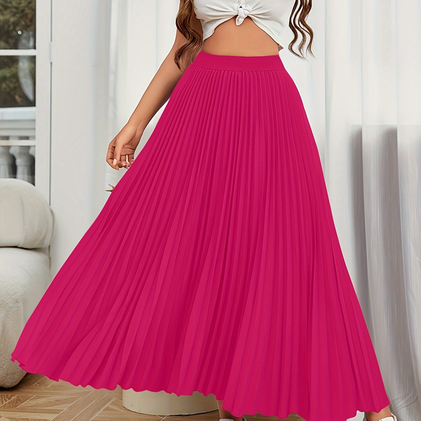 GR | Pleated plain curly skirt