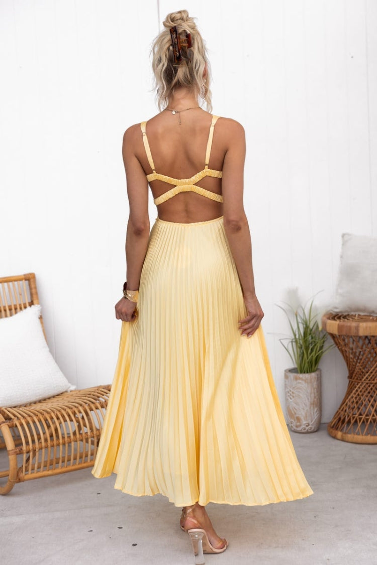 GR | Tucson Sunset Pleated Back Elastic Umbrella Maxi Dress