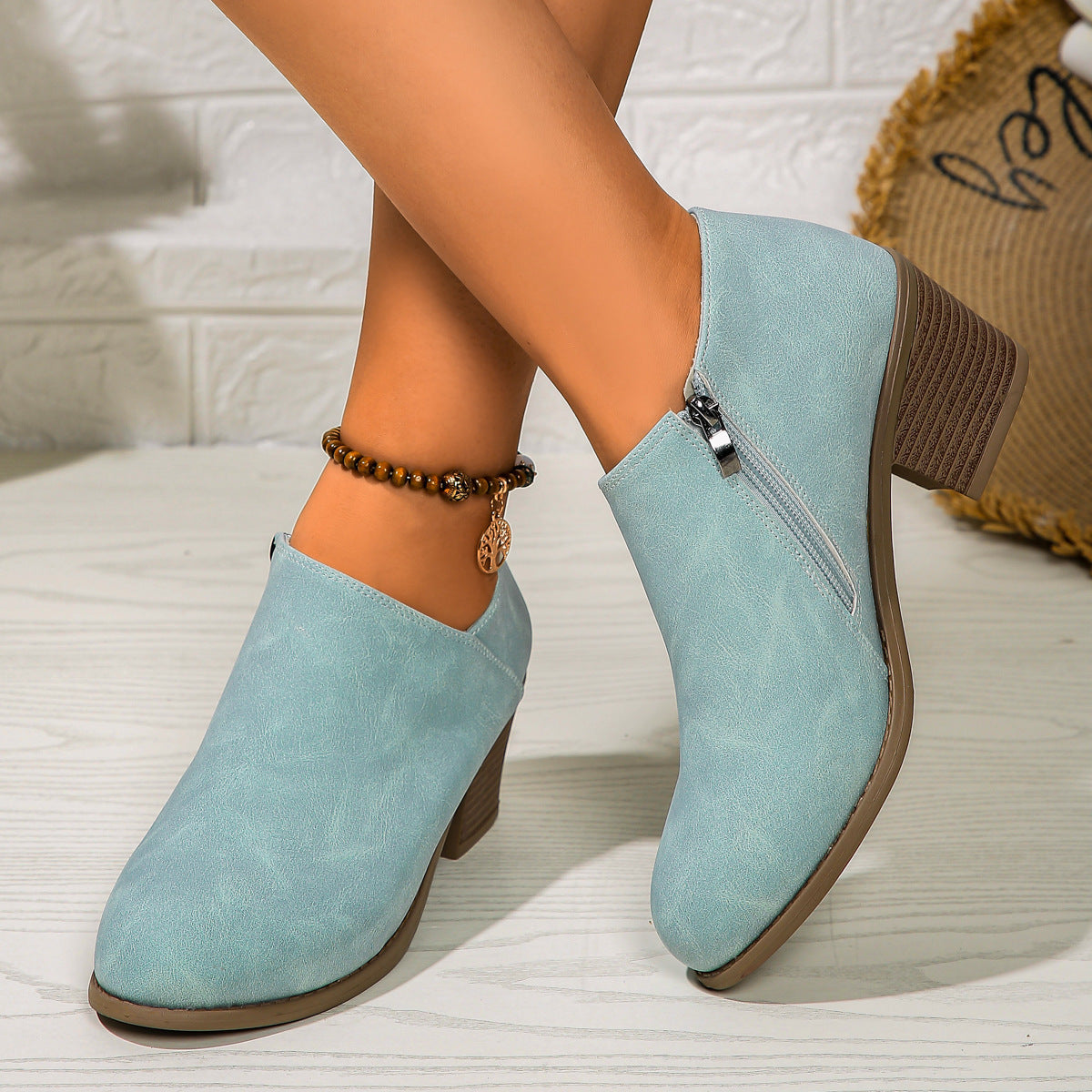 GR | Ankle boots - Women's comfortable boots with block heel and zipper