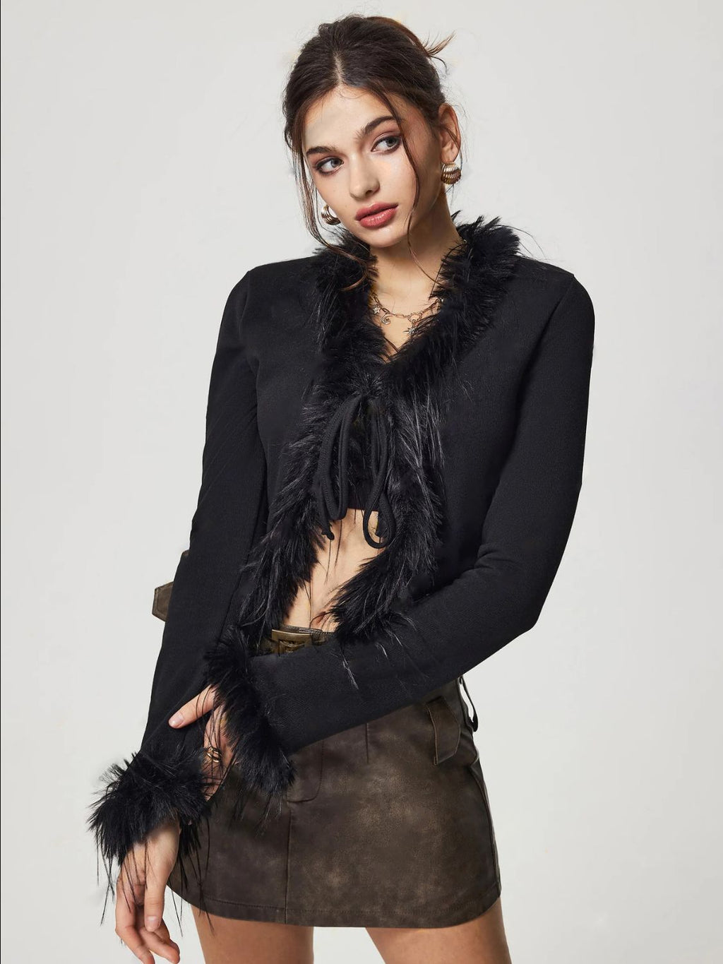 GR | Bound Fuzzy Trim Long Sleeve Cardigan