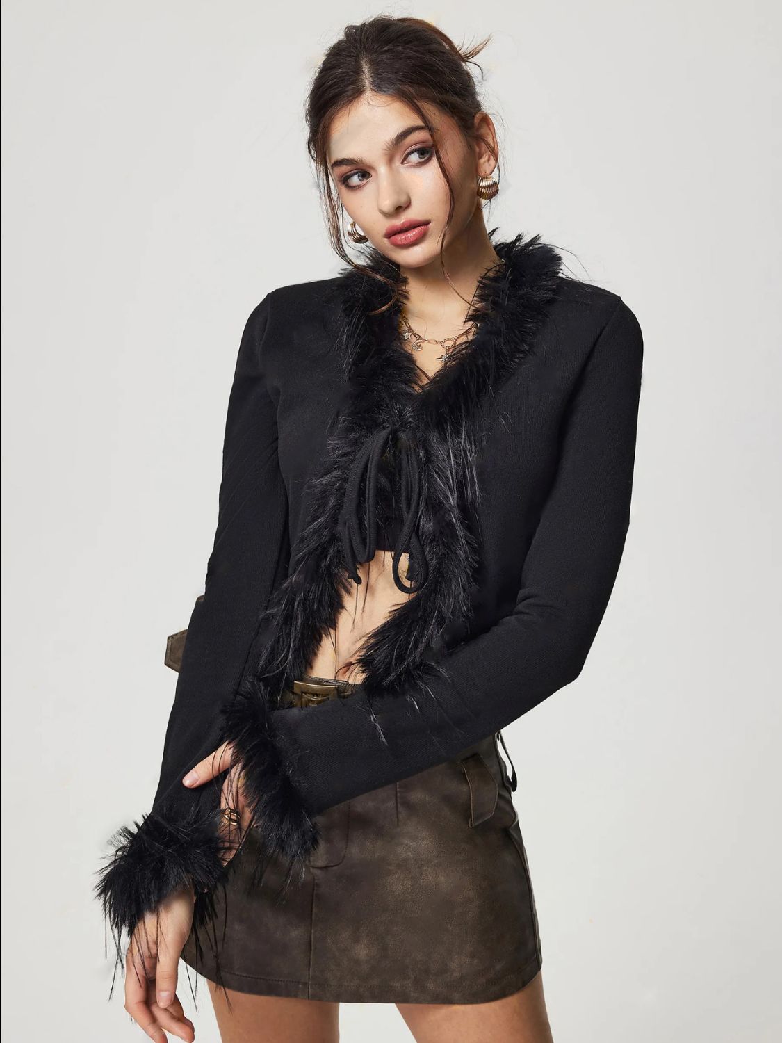 GR | Bound Fuzzy Trim Long Sleeve Cardigan