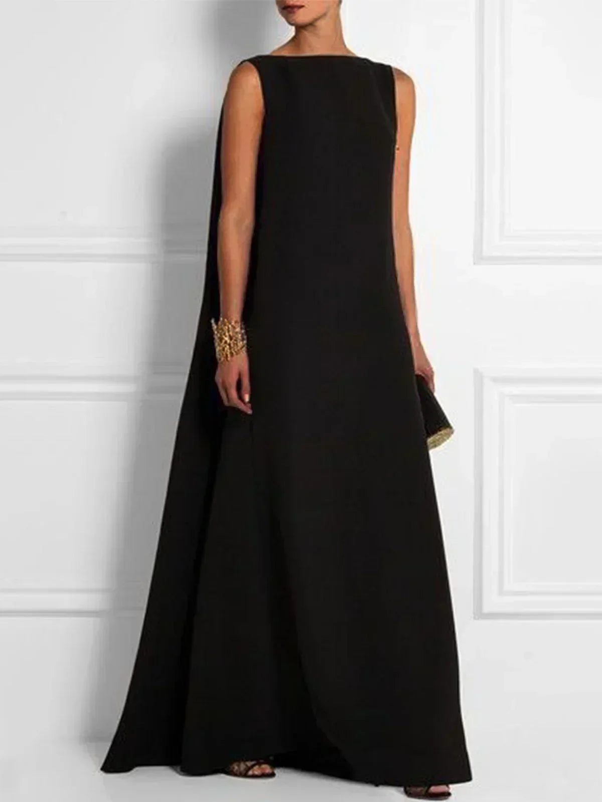 GR | Ärmelloses Gewebtes Vintage Kleid mit Rundhalsausschnitt