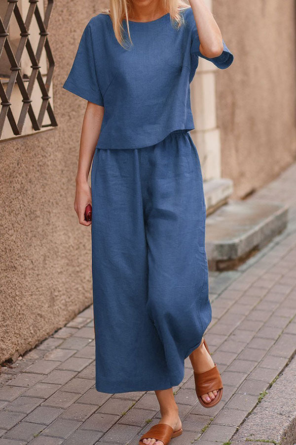 GR | Linen Casual Loose Solid Color Suit Two Piece