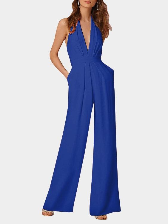 GR | Deep V-neck Sleeveless Wide Leg Jumpsuit