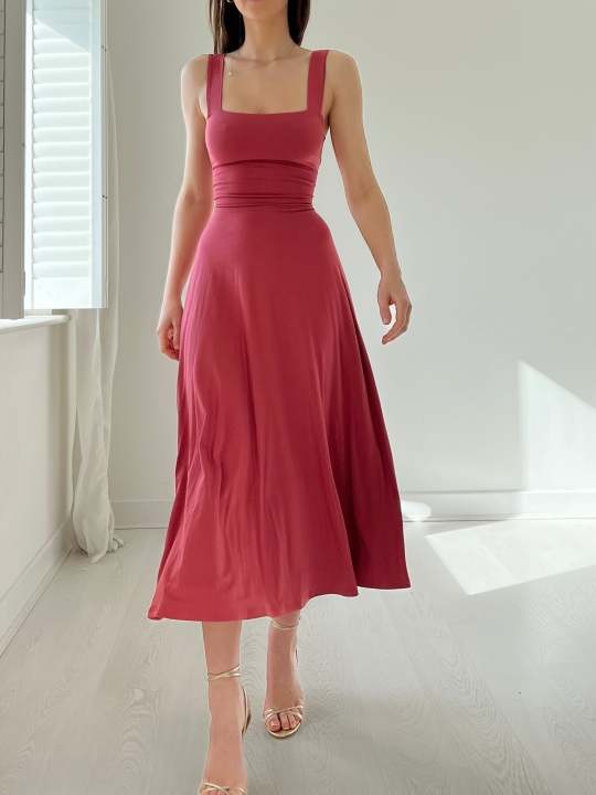 Women's midi dress with wide straps 