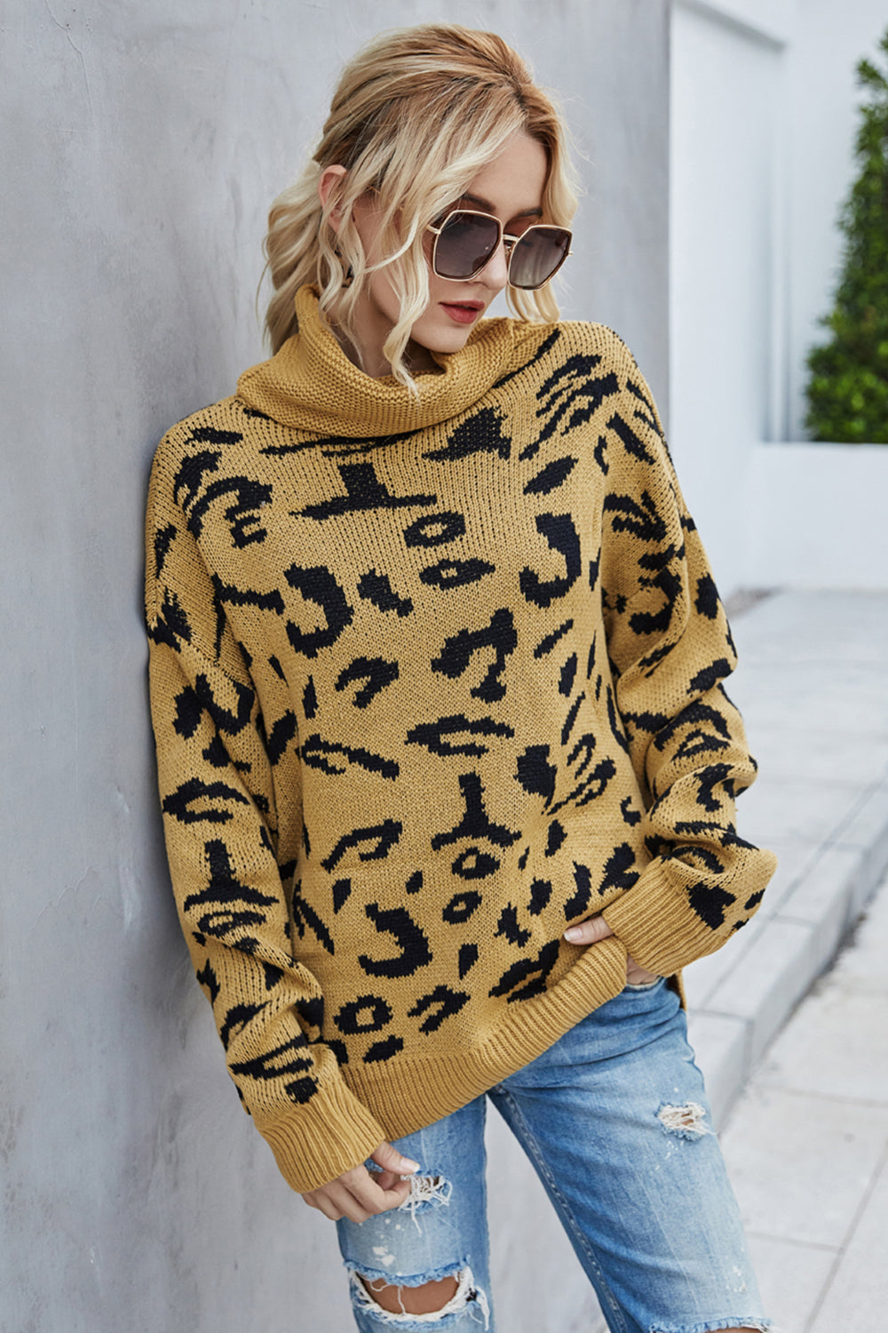GR Loose leopard print turn-down collar sweater