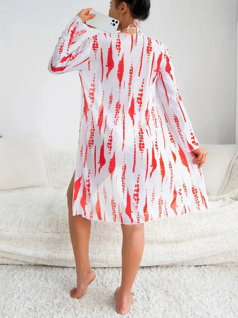 GR | One-piece beachwear, triangle, high-cut, bikini set, beach cover-up
