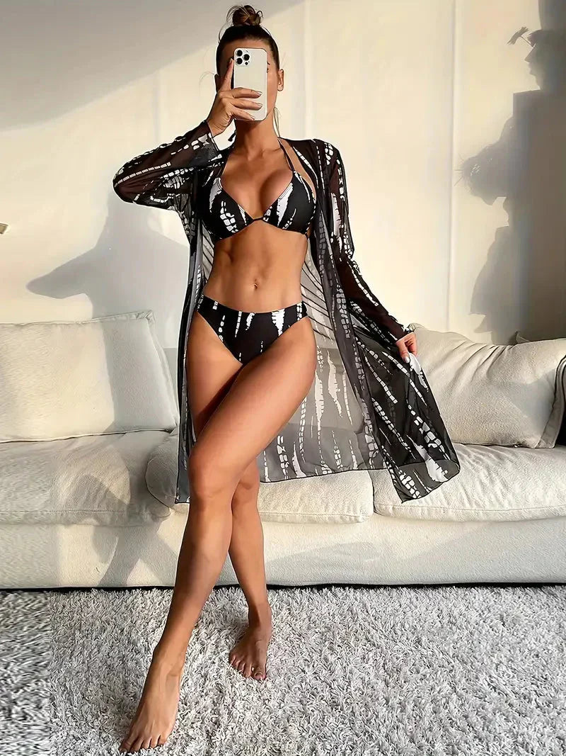 GR | One-piece beachwear, triangle, high-cut, bikini set, beach cover-up