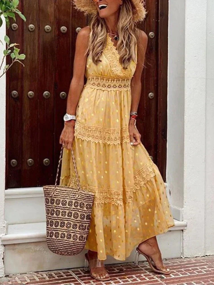 GR | Stilvolle Lange Kleid Mit Spitzen Details