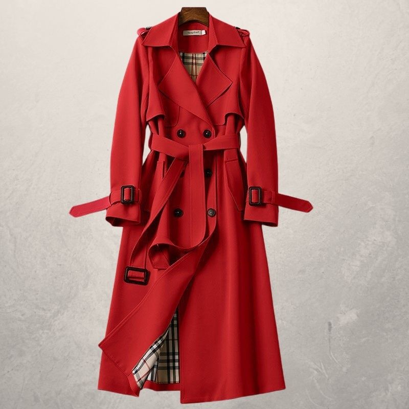 GR | Long trench coat, classic cut, double-breasted with belt and storm flap